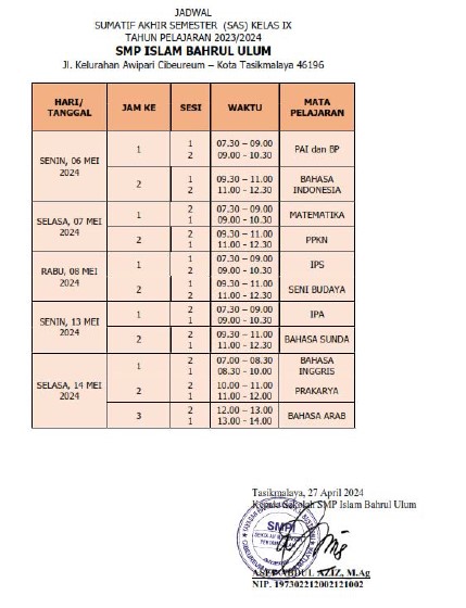 Jadwal pelaksanaan